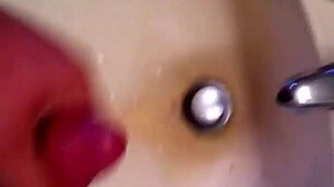 guy strokes big cock to huge cumshot in solo masturbation clip