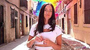 Skinny Mina Moreno's big natural tits bounce in scout cheating fuck 😍🔥