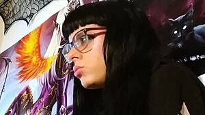 petite hungarian goth teen with glasses shares soft asmr kisses in cozy session