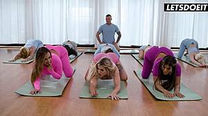 spanish babes tongue carla's wet pussy ass in hot yoga lesbian class