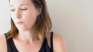 this cute blue-eyed brunette babe smokes teasing her petite voyeur curves slowly