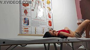 ginecologista fingers patient's tight asshole then bareback fucks juicy pussy