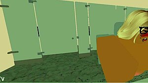 school nerd sucks cock then gets pussy fucked hard in bathroom after blowjob