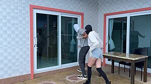 we sneak into the house and fuck rough on their bed doggystyle cowgirl cum covered