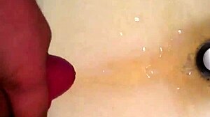 guy strokes big cock to huge cumshot in solo masturbation clip