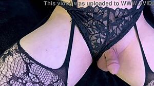Huge ass shemale in lingerie spreads for close-up trap cock play sexy USA style