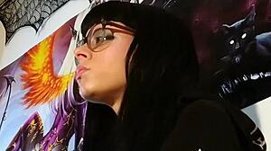 petite hungarian goth teen with glasses shares soft asmr kisses in cozy session