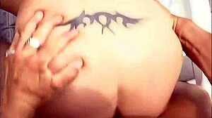 lisa marie starts with a sloppy blowjob then bends over for doggystyle assfucking on bed