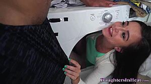 Think Spoilt Stepdaughter Kharlie Stone Can Ride Gym Buddy's Monster Cock?