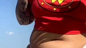 guy gets so turned on by my beach tattoo he flashes his cock and begs to see my big tattooed pussy