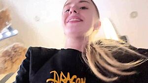 WOW! Get this close-up of her juicy shaved pussy lips dripping wet and ready for your tongue!