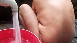 i watch my indian milf wife bathe outdoors showing big tits and pussy