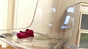 Wench drenches cock in hot piss stream