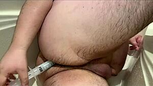 solobdsmman injects 158 times into his tiny bound cock with applesauce kink