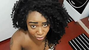 cute petite ebony latina teen stops cleaning for creampie cumshot deep inside!