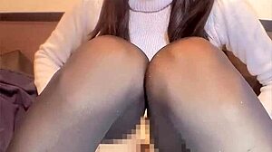 cute japanese ladyboy in glasses masturbates her ass quietly