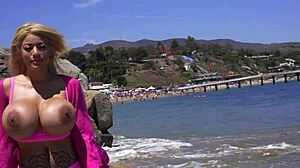 damn amber alena's giant tits bouncing free on beach