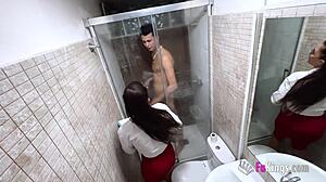 Spanish secretary Nuria Millan rides and deepthroats amateur cocks teaching rough sex lessons