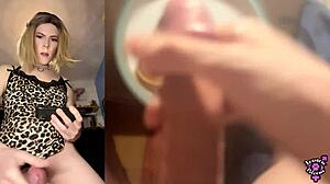 Jessica Bloom edges her big cock then cums on cookie and eats it