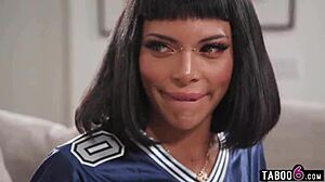 Three shemales fucking each other on game day