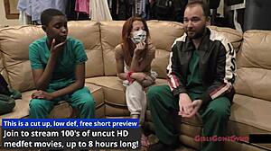 Behind Scenes Nurse Jewel Tests Latex Gloves on Tanned Patient Cock