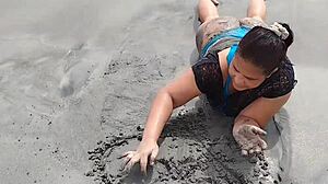 colombian latina bbw's huge chubby ass shakes big on beach homemade pov