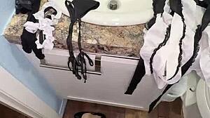 Egyptian maid Amira Ali strips teases oils up and fucks hard for cash