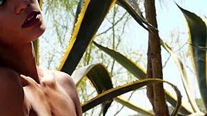 hey check hannah le stripping slutty lingerie outdoors flashing small tits and skinny pussy