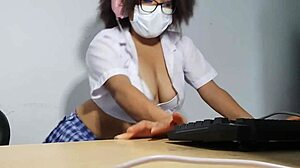 Beautiful Latina Student Flashes Natural Tits in Excited Uniform Homework!
