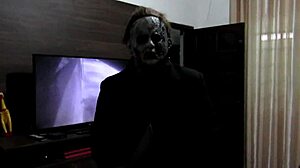 Married brunette Natzinha Morena fucks Michael Myers pussy and ass on Halloween infernal