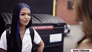 innocent classroom hides asian girls secretly licking each other's smooth shaved cunts