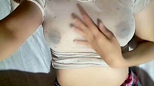 curvy colombian latina babe massages her huge natural tits and teases pussy with dildo