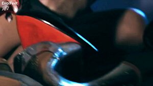 brunette gags on cock with heels and toes in lingerie pov