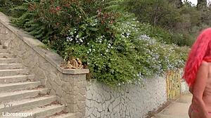 wanna see this tall skinny spanish slut flash her shaved pussy on barcelona streets?