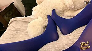 My feet tease while this dildo wrecks kira queen's tight brunette asshole
