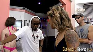 gloryhole babe sucks monster black cock hard