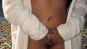 married brazilian cutie flashes her pussy at the square for stranger cock