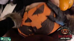 brazilian milf's halloween jack o lantern gaping pussy takes bbc pounding
