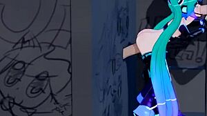 Mantis Miku Sucks Monster Cock Through Glory Hole in Hentai