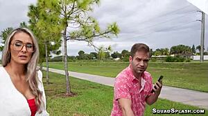 nicky rebel grips mandy rhea's big tits while pounding her shaved milf pussy doggystyle