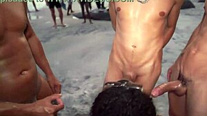 japanese-brazilian pair fucks early evening on nude beach casually