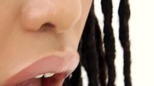 ebony babe with small tits takes monster black cock deep in her ass with heels and buttplug