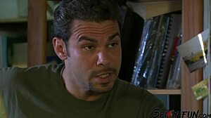 Blonde Worker Strips for Retro Pussy Lick in Vintage Cinema