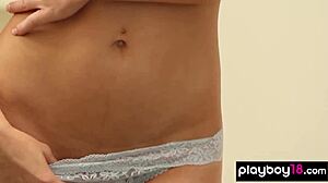 WOW SWEET PETITE BLONDE LINDSEY KNIGHT rips clothes off big fake tits!