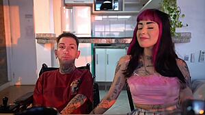 damn, this guy in wheelchair gets sloppy latina blowjob with moaning tits bounce