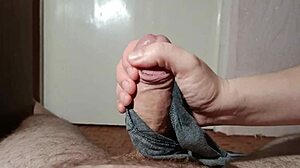 Korean milf teases with panties close-up handjob blowjob and natural small tits