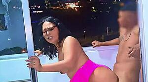 damn this latina slut sucks n fucks huge cock on medellin balcony cars zooming by