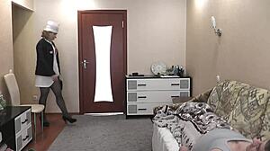 hot doctor nurse in stockings no panties strokes patient's cock in public fetish roleplay