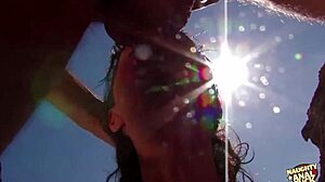 Chubby beach bitch's nasty saggy tits ass takes cum doggystyle deepthroat