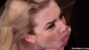 Blonde slave endures deepthroat gagging and anal in BDSM training